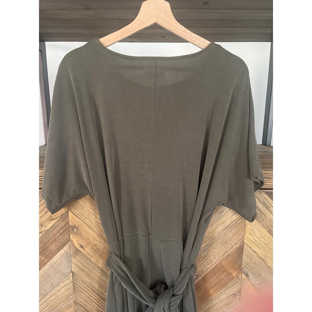 Lou & Grey Olive Green Ribbed Faux Wrap T-shirt Dress Medium - Picture 6 of 7